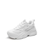 DREAM PAIRS Women's Platform Chunky Fashion Sneakers Jaxon Walking Lace-Up Comfortable Dad Sneakers Workout Sport Work Casual Tennis Shoes, White, 8