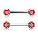 PiercedOff 316L Surgical Steel Nipple Bar with Forward Facing Red CZ Gem Balls - Thickness 14GA (1.6mm) / Length 12mm / Ball Sizes 5mm - Sold as a Pack of 2 Nipple Bars