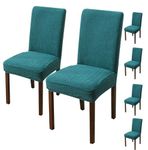 House of Quirk Elastic Jacquard Chair Cover Stretch Removable Washable Short Dining Chair Cover Protector Seat Slipcover (Pack of 6, Teal)