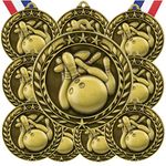 10 Pack Bowling Gold Medals Trophy Award with Neck Ribbons WAMG-906
