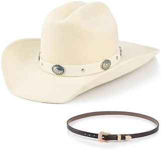 100% Wool Western Cowboy Hat for Men Women Classic Fedora Hat Felt Cowgirls Hats with Two Decorative Bands (US, Alpha, Medium, Large, White-A)