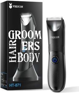 Electric Body Trimmer and Shaver for Men, VIKICON Body Groomer for Groin&Ball w/Light, Pubic Hair Trimmer Replaceable Ceramic Blade IPX7 Waterproof Wet/Dry, Lightweight Male Razor USB Type-C Charging