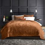 RECYCO Luxury Velvet Quilt Set King Size, Lightweight Velvet Comforter Set, Oversized Bedspread Quilted Coverlet Velvet Bedding Set, with 2 Shams, Rusty Burnt Orange