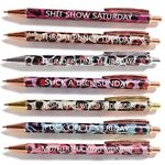 7pcs Funny Pens, Seven Days of The Week Pen Describing Mentality, Weekday Vibes Glitter Pen for Each Day of The Week, Reusable Leopard Pens Ballpoint Pens for Colleague Coworker Office Gifts