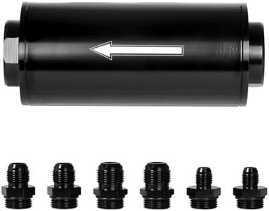 VehiMata 10 Micron Inline Fuel Filter, with 6AN 8AN 10AN Fitting Adapter 50MM Universal Black