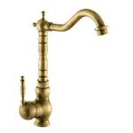 Pixaflo Antique Brass Kitchen Faucet Single Lever Sink Mixer Tap with Swivel Spout, Deck Mounted, Monobloc, Brushed Gold Finish