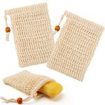 2 Pack Sisal Soap Bags - 10x13cm Organic Natural Soap Bags with Drawstring, Eco Friendly Soap Saver Pouch Bags for Bath Shower Foaming, Drying Soaps, Exfoliatio Shampoo Bar Bag