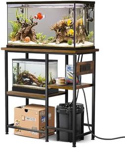 20-29-37 Gallon Fish Tank Stand with Power Outlet, Metal Aquarium Stand with Height-Adjustable Stoarge Shelves, 6-Leg Reptile Tank Stand, 400lbs Capacity