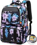 RUCYEN Lunch Backpack, Insulated Cooler Backpack for Women Laptop Backpack with USB Port, 15.6 Inch Laptop, Black Flower, 15.6inch, Modern