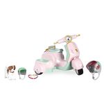 Lori Dolls - Toy Scooter for 15 cm Mini Dolls - Vehicle with Accessories - Toy Dog with Helmet & Goggles – Working Lights & Sounds - Let’s Go for a Spin Scooter, 3 Years +