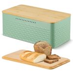 Chuboir Bread Bin, Metal Bread Box with Bamboo Lid Usable as Cutting Board, Bread Storage Container Holder for Kitchen Countertop, 13 x 7 x 5.3 inch (Green)