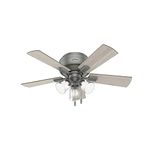 Hunter Fan Company Crestfield 42-inch Indoor Matte Silver Casual Ceiling Fan with Bright LED Light Kit, Pull Chains, and Reversible WhisperWind Motor Included