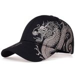 GEOCARTER Unisex Cotton Baseball/Cricket Cap | Dragon Design Modern Trucker Cap Snapback Stylish Hat Adjustable Stylish Sports caps for Men & Women | Lightweight Topi | Black (Pack of 1)