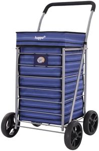 Hoppa Lightweight 4-Wheel Premium 2024 Model Folding Shopping Trolley Extra Large 75.6L Capacity Shopping Trolley Bag, 95cm, 4.8kg, Push/Pull (Blue Stripes)