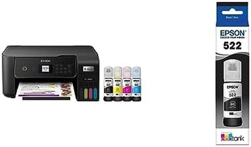 Epson EcoTank ET-2800 Wireless Color All-in-One Cartridge-Free Supertank Printer, Black, Medium & T522 EcoTank Ink Ultra-high Capacity Bottle Black (T522120-S)