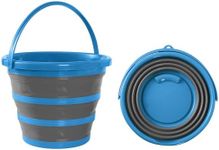 BRAMBLE 2 Pack 10 Litre Collapsible Buckets Portable Cleaning Fishing Camping Silicon, Space Saving Design for Home & Outdoors - Grey/Blue