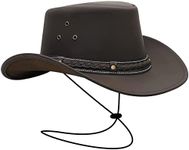 BRANDSLOCK Cowboy Hat Women Men Real Leather Western Style Wide Brim Cowgirl Hat Shapeable Lightweight Handcrafted Durable Bush Hat Brown