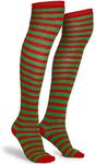 Skeleteen Red and Green Socks - Over the Knee Thigh High Striped Elf Costume Accessories Stockings for Men, Women and Kids