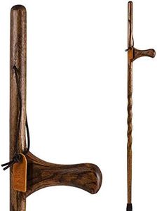 Brazos Handcrafted Wood Walking Stick, Twisted Oak, Dual Purpose Style Handle, for Men & Women, Made in the USA, Brown, 55"