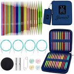 Yarniss 18 Pairs Circular Knitting Needles Set US Sizes 0-15, Aluminum Interchangeable Knitting Needles Kit with 4 Free-Memory Swivel Cables and Storage Case