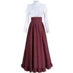 FCCAM Victorian Dress for Women 1800s Classic 2-Piece Renaissance Dress Costume Ruby S