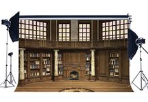 Haosphoto 9X6FT Bookshelf Backdrop Old Library Fireplace Stone Pillars Vintage Window Magic Books Wood Floor European Interior Vinyl Photography Background Kids Adults Photo Studio Props CA1022