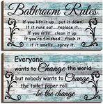 2 Pieces Funny Teal Bathroom Signs 