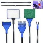 JLNGTHONG 5 in 1 Fish Tank Cleaning Kit, Aquarium Cleaning Kit, Telescopic Rod with Fish Net, Algae Scraper, Plant Fork, Cleaning Sponge, Gravel Rake