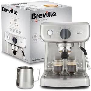 Breville Macchina per caffè Espresso Barista Mini, Sistema Thermoblock con Tecnologia PID, vaporizzatore, Pompa Italiana 15 Bar, capacità 2 l, 1350 W, 2 Cups, Acciaio Inossidabile, Argento