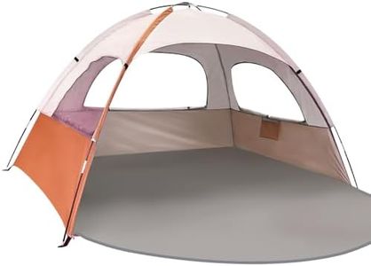 NXONE Beach Tent Sun Shade Shelter for 6 Person with UV Protection, Extended Floor, 3 Mesh Roll Up Windows & 8.5mm Fiberglass Rods丨Carry Bag Included (Orange White)