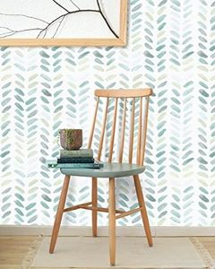 Green and White Wallpaper Peel and Stick Wallpaper Boho Contact Paper for Cabinets Leaf Wallpaper for Bedroom Self-Adhesive Removable Wallpaper Herringbone Wallpaper Drawer Kids Wallpaper 17.3“×78.8”