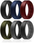 ROQ Silicone Rubber Wedding Ring for Men, Comfort Fit, Men's Wedding Band, Breathable Rubber Engagement Ring/Band, Step Edge, 8mm Wide 2mm Thick, 6 Pack, Black, Blue, Bordeaux, Green, Grey, Size 16