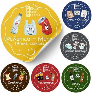 LiveLaif®- Ø11 cm-XL| 6 Pegatinas Reciclaje Basura | ESPAÑOL, Vinilo Adhesivo BRILLO | Pegatinas Reciclaje Español | Pegatina Cubo Basura | Etiqueta para Cubos de Basura de Reciclaje (Ø11cm-Español)