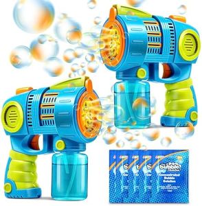 Sloosh 2 Packs Bubble Gun Machine with Bubble Refill Solution, 5000+ Bubbles Per Min, Shatterproof, Leakage Proof, Automatic Bubble Maker Blower for Kids, Outdoors, Party, Easter, Summer