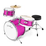 Ashthorpe 3-Piece Complete Drum Set - Beginner Kit with 14" Bass, Adjustable Throne, Cymbal, Pedal & Drumsticks - Pink