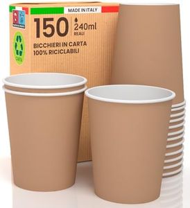 150 Bicchieri in Carta Color Avana 240ml Ecologici Biodegradabili Monouso Made in Italy Asporto Bevande Calde Acqua - Prodotto e confezionato in Italia