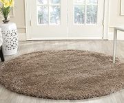 CarpetEx Soft Fluffy Plain Shaggy Rugs for Bedroom 4x4 Feet Round Fur Carpets for Living Room Beige Color