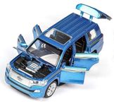 Bluebell 1:32 Scale Die-Cast Metal Toyota Land Cruiser Car with Openable Doors and Pull Back Action with Sound Light Mini Auto Toy Car for Kids (1:32 Land Cruiiser Car - Blue)