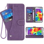 ELISORLI Compatible with Samsung Galaxy Core Prime Wallet Case Wrist Strap Lanyard Leather Flip Card Holder Folio Purse Stand Cell Accessories Phone Cover for Glaxay G360 G360M Women Men-Purple