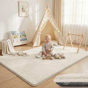 Baby Play Mat for Floor 1.3" Thick Foam Padded Area Rug 79"x 158" (Ivory)
