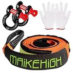 MAIKEHIGH Tow Rope 5M x 5cm,10 Ton (22,000 Lbs) Off-Road Recovery Tow Strap with 2 Anti-Proof Gloves, 2 Reinforced Shackles