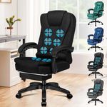 ELFORDSON Executive Office Chair with 8-point Massage Seat Heated, PC Desk Gaming Chair with Armrests Footrest High Back 150° Recliner Tilt Padded Swivel Fabric Linen, Black