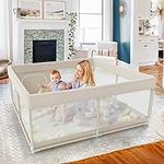 Fodoss 47x47inch Baby Playpen, Play Pen for Baby and Toddlers, Small Toddler Playpen for Apartment,Baby Acticity Center Play Yard with Hand Pull-rings,Baby Fence with Gate,Indoor & Outdoor Playpen