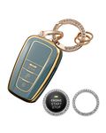 Homaupt for Toyota Key Fob Cover Compatible with 2019-2020 Corolla Camry Prado CHR Levin RAV4 IZOA Avalon, Soft TPU Keys Shells Protection Case with Bling Ring Car Sticker Blue