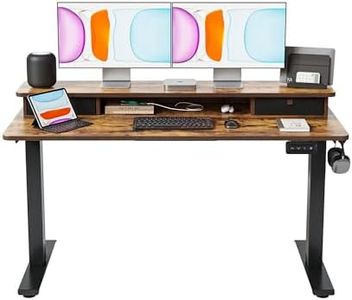 BANTI 55x24 Inch Electric Standing Desk with Double Drawers, Adjustable Height Stand Up Desk, Sit Stand Home Office Desk with Storage Shelf, Rustic Brown Top