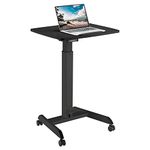 JIN OFFICE Laptop Table Pneumatic|Hydraulic Sit Stand Laptop Table with Wheels & Foot Pedal for Height Adjustment|Portable Laptop Standing Desk (Black Frame & Black Top)