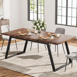 Tribesigns Tavolo da Pranzo per 6 Persone, Tavolo da Cucina in Legno di Grandi Dimensioni da 160cm, Tavolo da Pranzo Rettangolare con Gambe in Metallo per Sala da Pranzo, Cucina (Marrone/Nero)