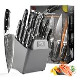 NANFANG BROTHERS Damascus Knife Set,18-Pieces Kitchen Knife Set with Wooden Block VG10 Core Steel with 8 Steak Knife,Japanese Professional Kitchen Sharp Knife Set