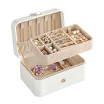 SONGMICS Jewelry Box, Travel Jewelry Case, 2-Layer Jewelry Holder Organizer, 4.3 x 6.3 x 3.1 Inches, Cloud White UJBC166W01