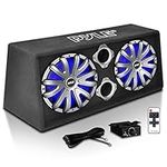 8'' Dual Bass Subwoofer Box System - 400-Watt Slim Mount Truck Audio Subwoofer Box - Rear Vented Design with Built-in Illuminating LED Lights, 2x400 Watts Max Power - PLBA82LE